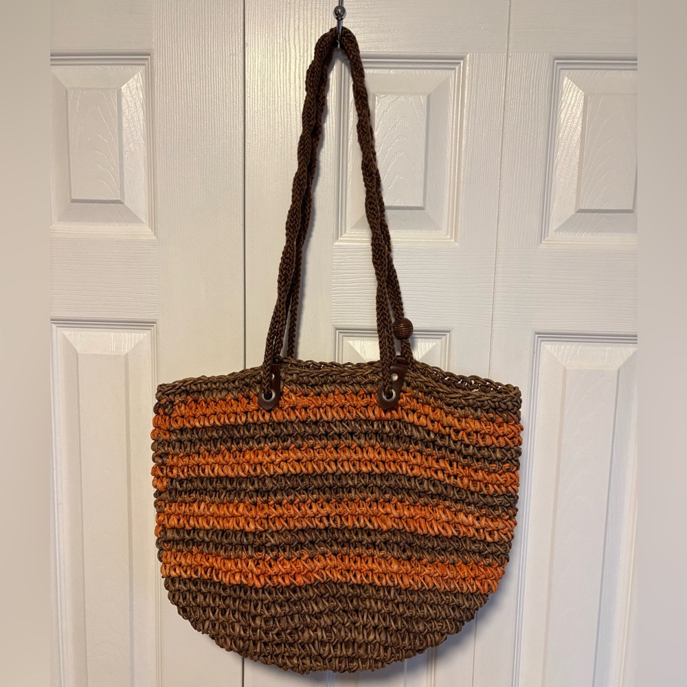 Brown and Orange Woven Tote Bag